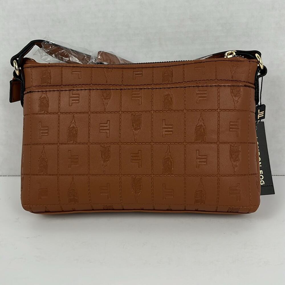 London Fog Susan Tower Signature Embossed Crossbody Bag Cognac Purse Handbag - Picture 4 of 10